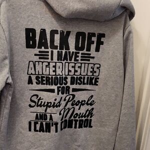 Mens Medium Gray Hoodie with Bold Black Text. Its Almost A Large. Brand New